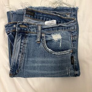 Silver Jeans Light Blue Straight Leg Jeans with Frayed Hem